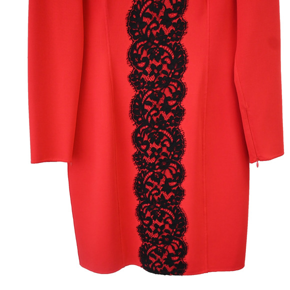 Michael Kors Shirt Dress Size 14 Red Black Lace Detail Long Sleeve Virgin Wool - Picture 3 of 12